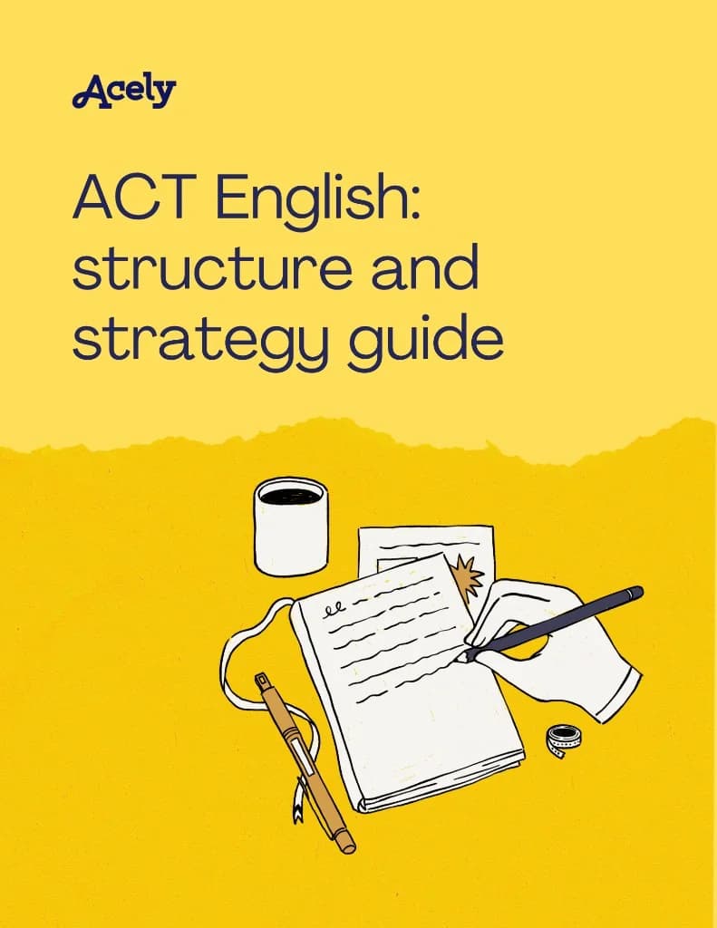 ACT English guide illustration: writing at a desk with notebook and coffee — Incublia