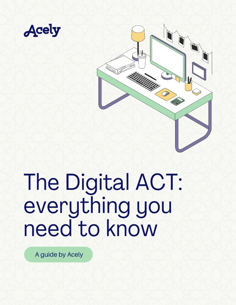 Digital ACT guide: computer-based testing, desk and study setup, Incublia